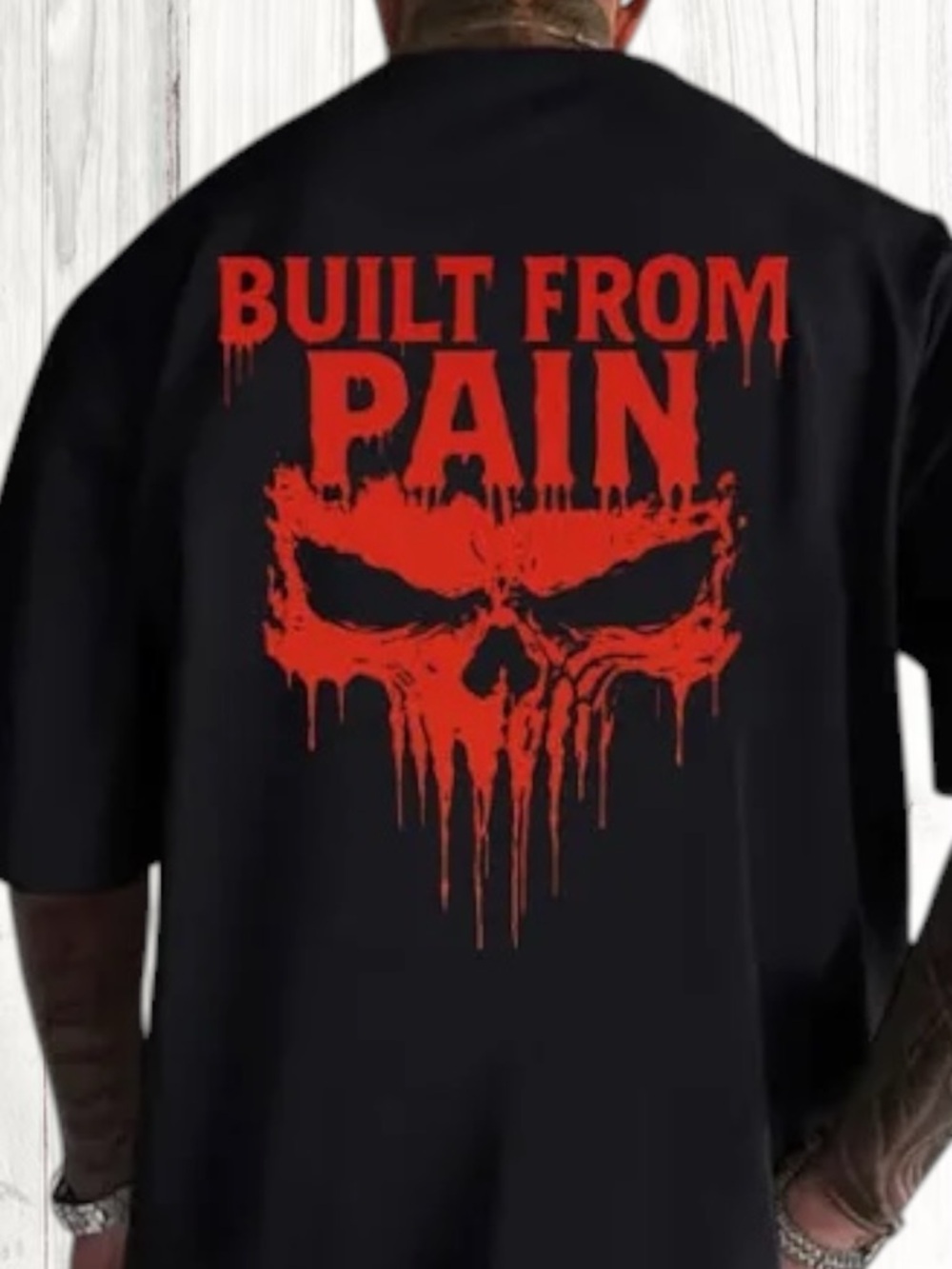 🪷 “Built From Pain” Skull Graphic Black & Red Tee